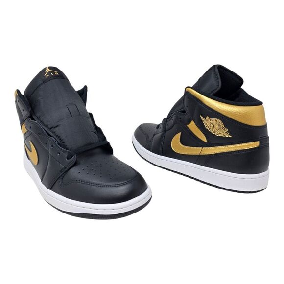 Nike Air Jordan 1 Mid Black Metallic Gold White DQ8426-071 Men's Size 12 - Picture 3 of 10